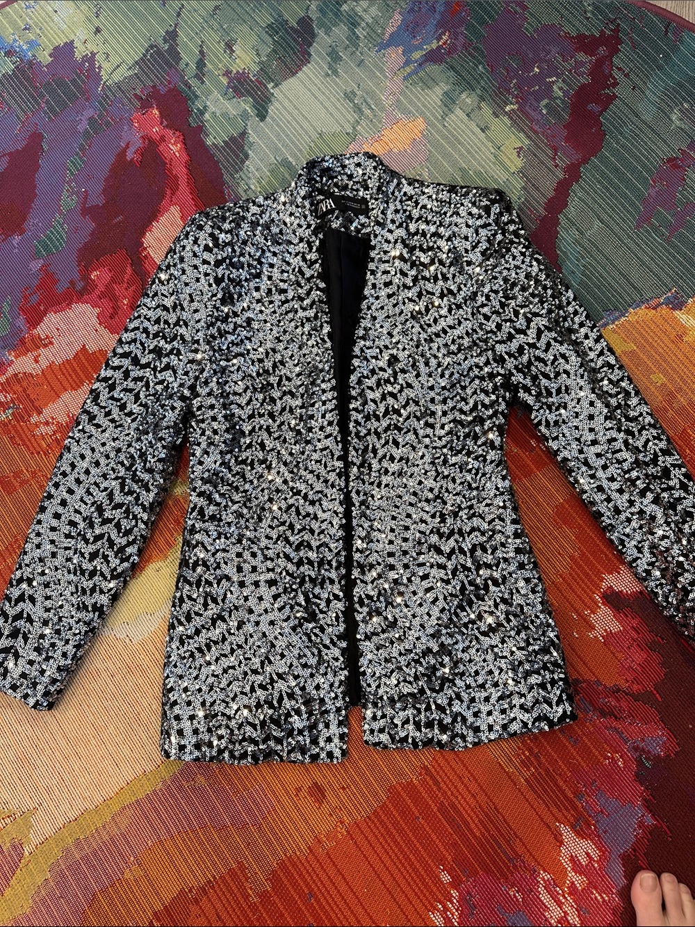 Zara Black & Silver Sequin Open Blazer